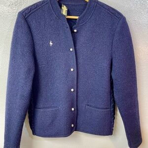 Kilz Pichler Austria Boiled Wool Cardigan Jacket Blue Textured Ribbed Medium